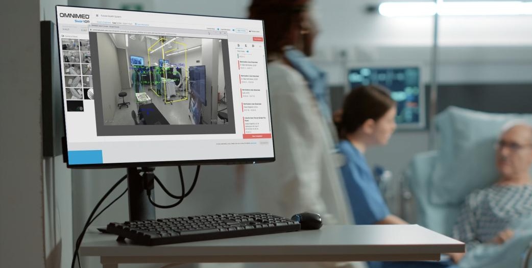 OMNIMED SmartOR dashboard with patients in background
